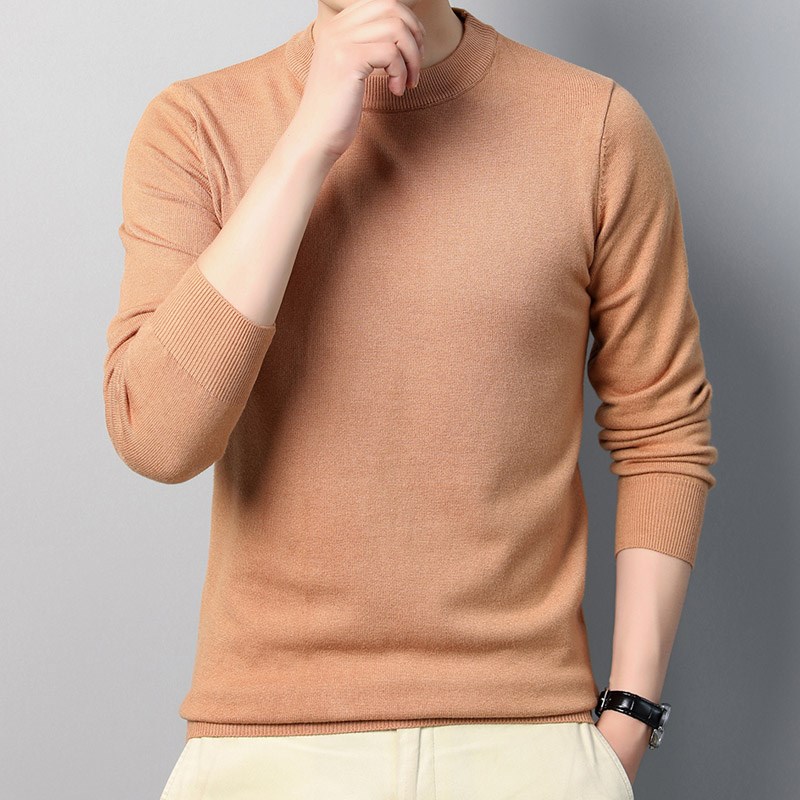 中年男士圆领长袖针m织衫爸爸装宽松毛衣中老年纯色线衫春秋打底