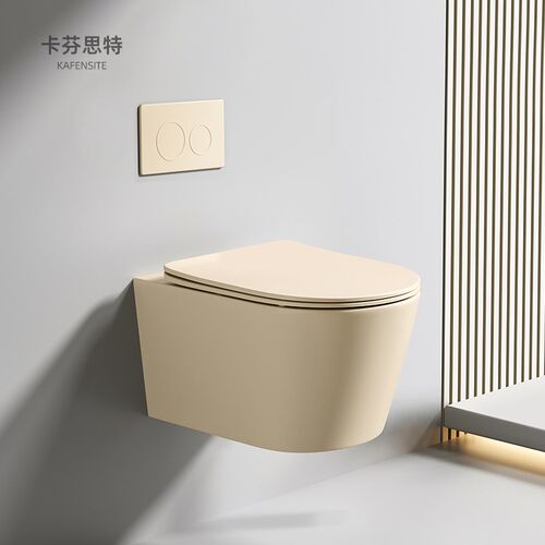 奶油卡其色壁挂马桶家用客栈悬空小E户型卫生间隐藏水箱墙排坐便
