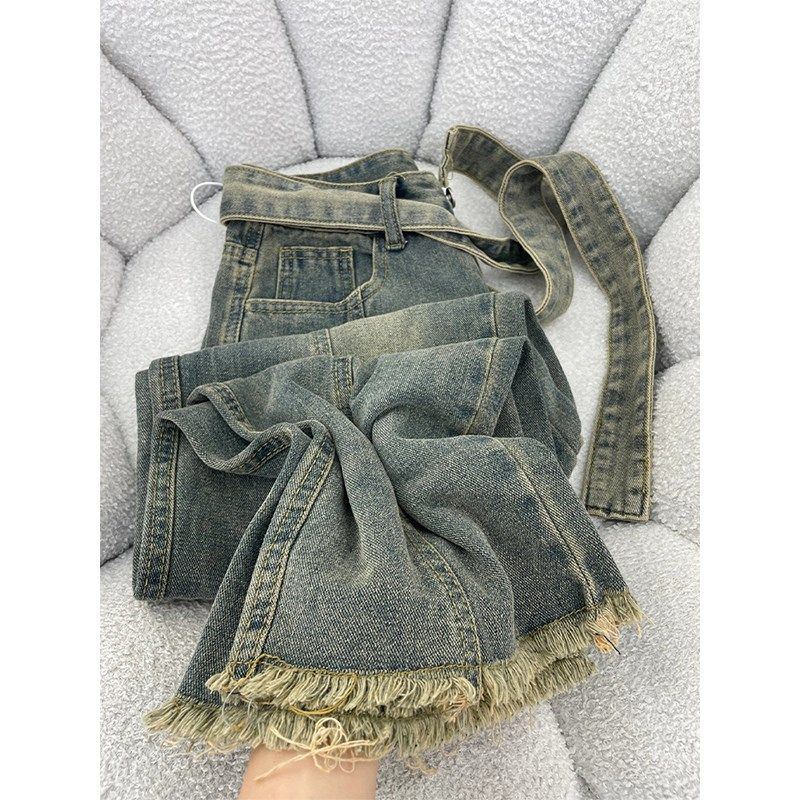 胖mm美式高街牛仔裤女大码女装设计感绑带裤子宽松显瘦直筒阔腿裤,女装/女士精品,大码裤装,淘宝优惠券,粉丝福利购,淘宝优惠卷