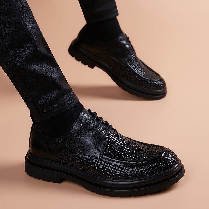 新款夏季编织镂空皮鞋男真皮透气休闲商务正装英伦风厚底增高凉鞋,流行男鞋,休闲皮鞋,淘宝优惠券,粉丝福利购,淘宝优惠卷