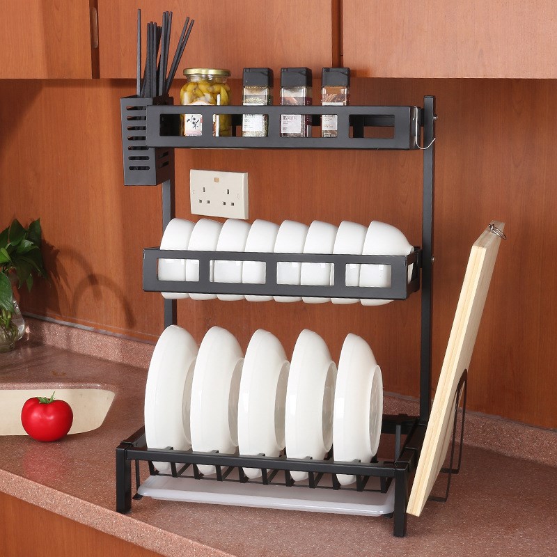 厨房用品收纳架 台式三层家用碗具置H物架 碗碟菜板架调料架子