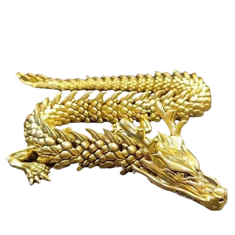 纯黄铜金色复古3D立体龙家居摆件关节活动龙复古立体龙手把件礼品