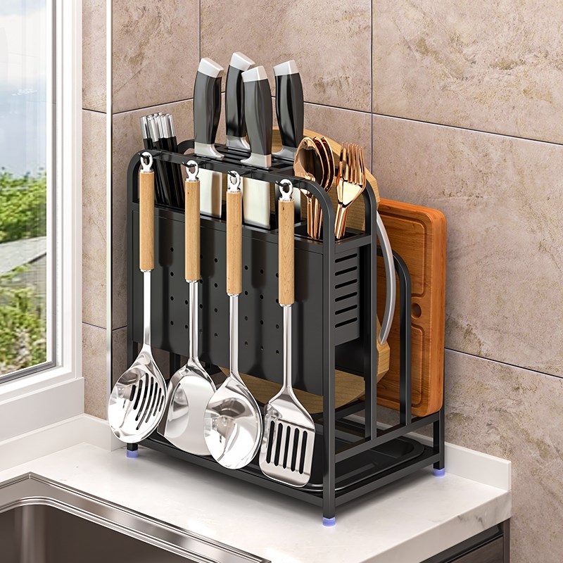 304不c锈钢厨房刀架筷子笼置物架台面砧板架放菜板刀具一体收纳架