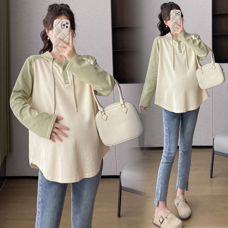 大码孕妇卫衣春秋季2025新款休闲时尚E宽松连帽T恤上衣女显瘦200