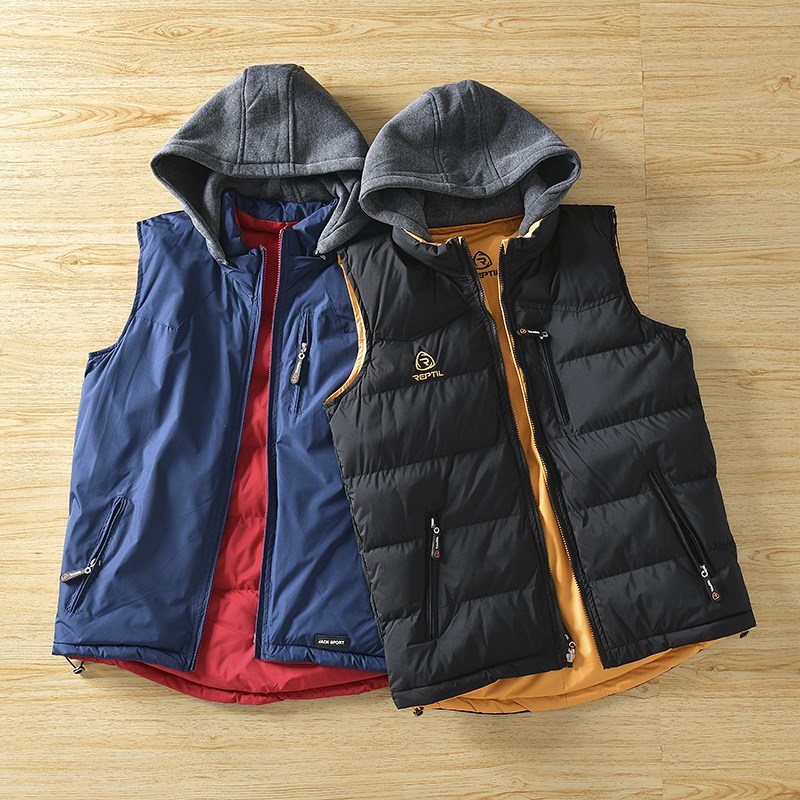 波兰单!可两面穿!外贸男装尾货冬季时尚休闲连帽保暖棉马甲外套