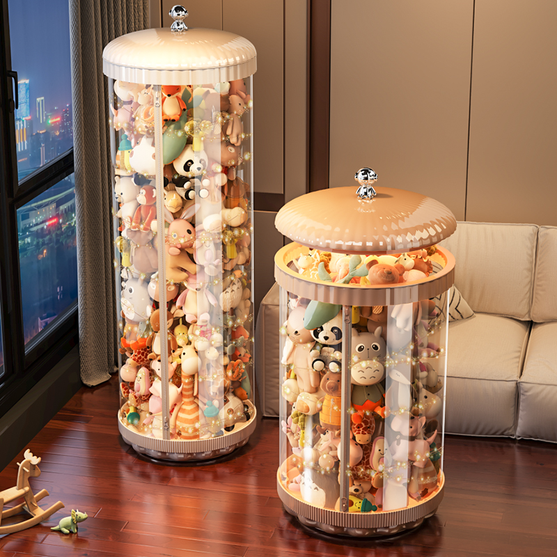 娃娃收纳桶透明拉链毛绒玩具收纳筒玩具整理儿童公仔神器家用玩偶