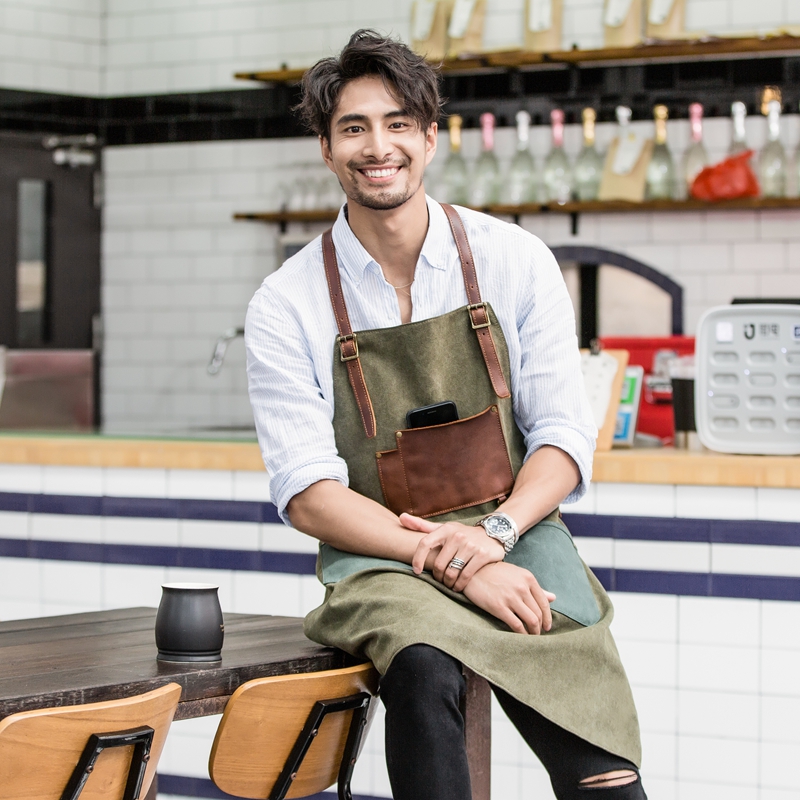 手工艺者装备复古做旧水洗帆布配牛皮画室K理发师咖啡厅工作围裙