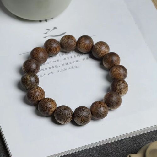 天然沉香b印尼达拉干老料沉香1.4*15颗手串情侣款香韵醇厚佛珠送