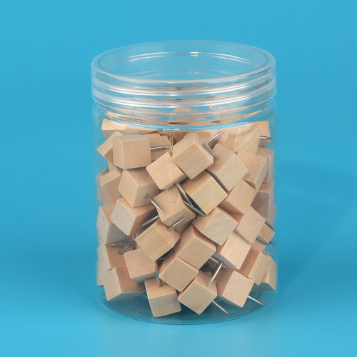 100枚桶装正方形木质图钉原木按钉留言板摁钉照片固定创意工字