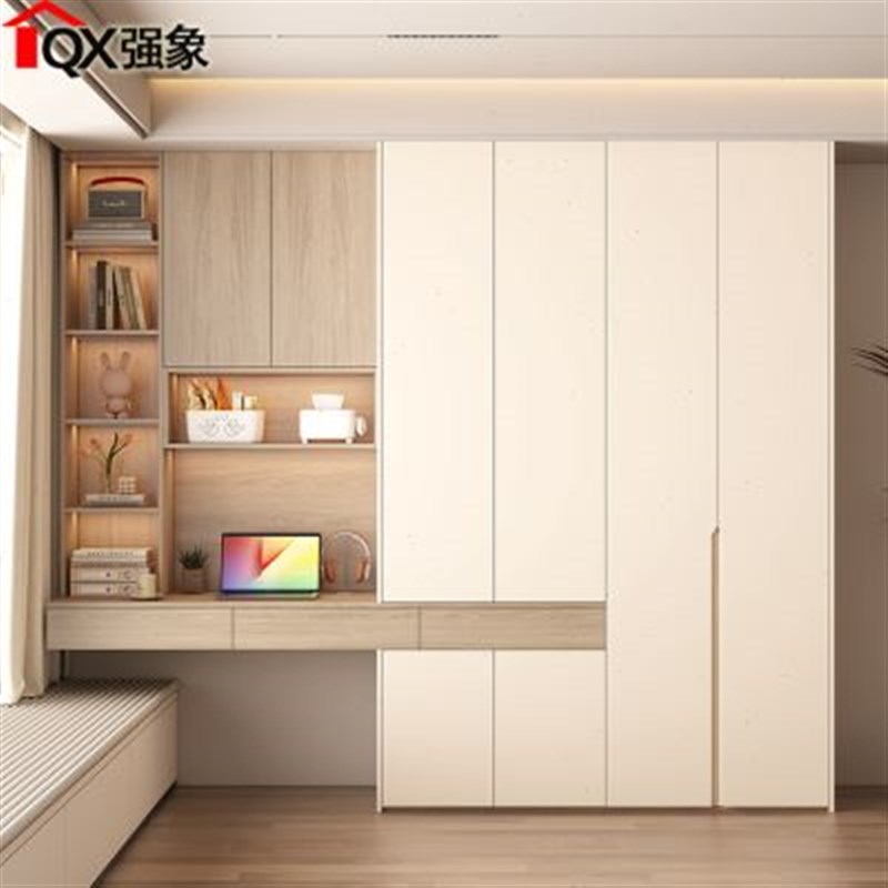 飘窗妆台书桌衣柜一体卧r室家用电脑桌连体衣橱床尾柜储物定制A57