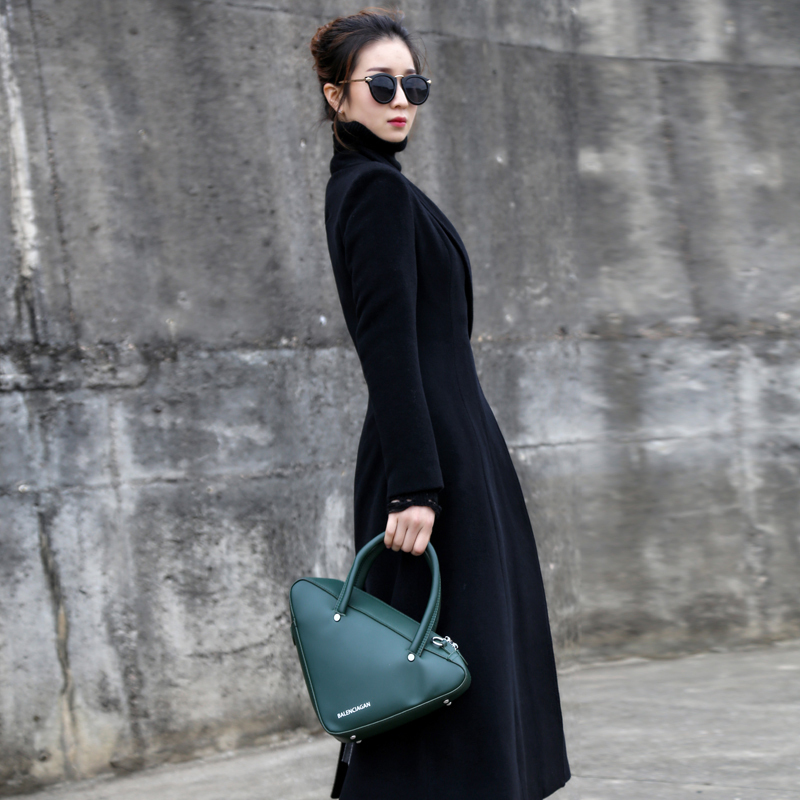 毛呢外套女2021秋冬新款修身显瘦过膝纯色西装领长款双面羊绒大衣