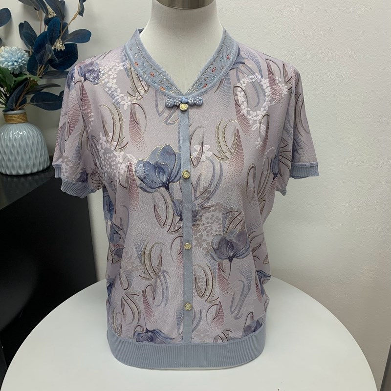 夏季T恤短袖奶奶装宽松套头国风旗袍领中老年妈妈老人短款上衣女