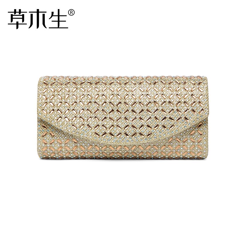 时尚镶钻宴会手拿包女手拎包2024新款时尚链条单肩小包包放手机潮