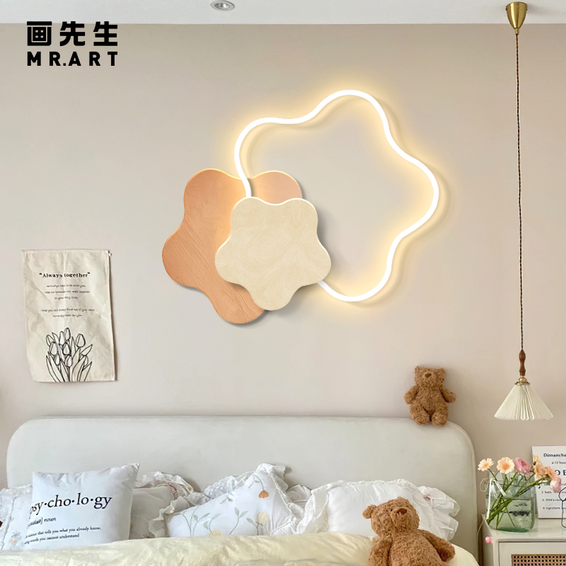 现代轻奢卧室床头装饰画灯创意个性挂画小清新主卧背景墙壁画发光