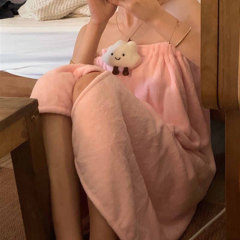 很纯欲的粉嫩小云朵~洗澡浴裙大毛巾抹胸吸水速干可穿大浴巾男女