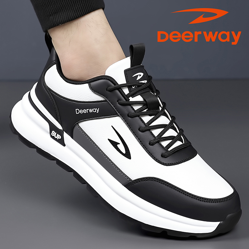 德尔惠2025新款皮面防水跑步鞋
