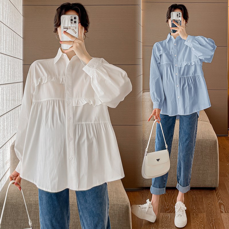 大码孕妇衬衫春秋2025新款甜美娃娃衫宽松可哺乳Q小个子上衣200斤