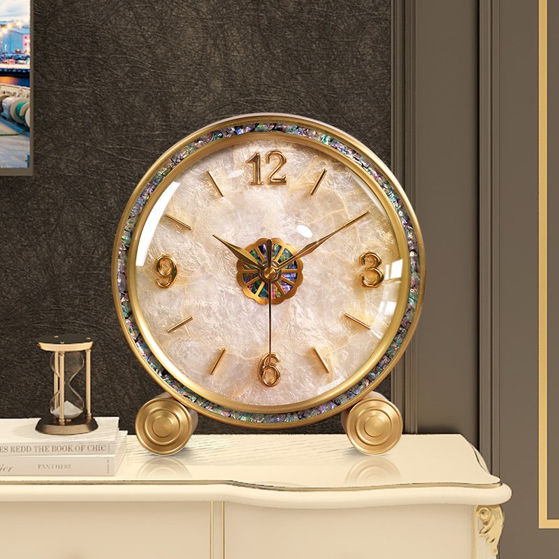 高端轻奢黄铜座钟金属坐式台钟欧式高G档家用客厅摆件桌面静音时