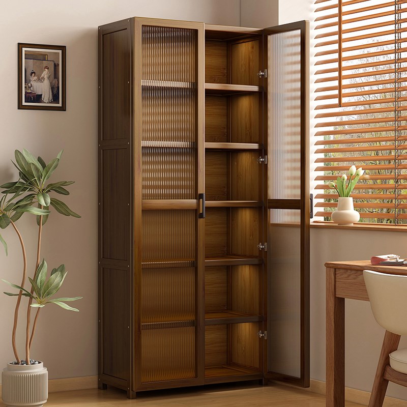 书柜带玻璃门书架落地置物架子一体靠墙电视柜旁边展示柜子储物柜