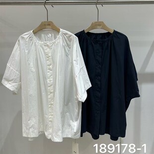 非本189178夏季新款韩版宽松大码胖mm休闲慵懒风百搭圆领短袖衬衫