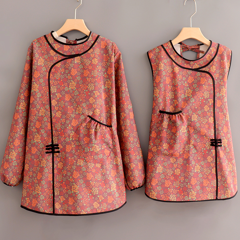 家用厨房耐磨中式小个子围裙罩衣透气做饭工作民族T风复古围腰坎