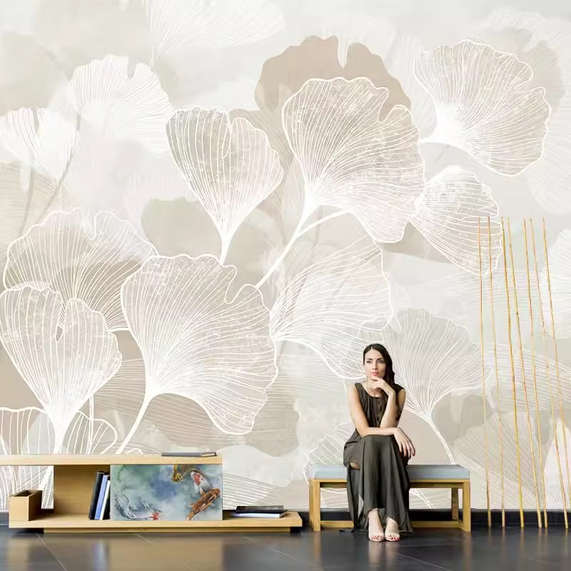 简约艺术银杏叶电视背景墙壁纸A墙纸客厅沙发壁布影视墙纸装饰壁