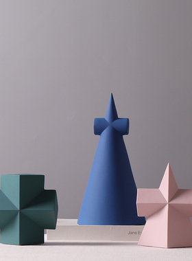 北欧极简几何体摆件创意家居客厅酒柜样J板间桌面星形陶瓷小装饰