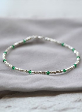 荧光 990纯银珠小碎银子手链祖母绿闺蜜简约礼物转运送女朋友细款