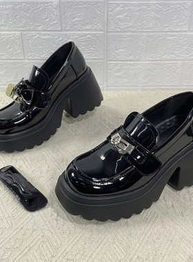 小个子超高跟单鞋女2o024年新款真皮一脚蹬懒人鞋英伦风厚底松糕