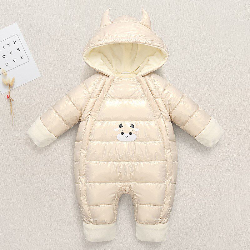 婴儿秋冬装加厚连体抱衣新生儿韩版休闲连帽爬服男女宝宝连身棉服
