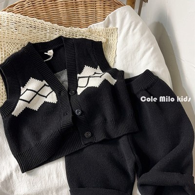 好看儿童毛衣马甲短裤秋冬款男童A女童毛线坎肩七分裤宝宝裤子202