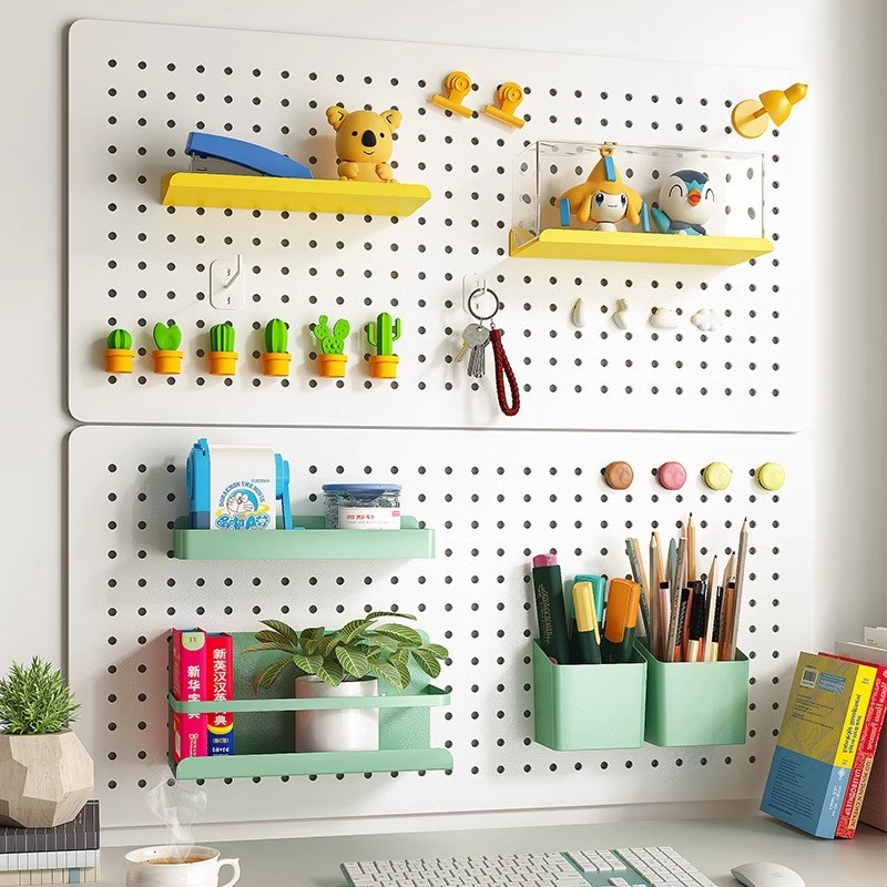 洞洞板置物架装饰磁吸配件挂钩圆孔贴diy金属收纳板书桌展示挂件