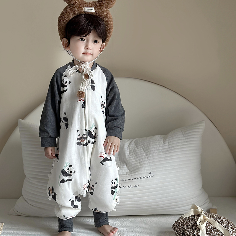 秋季新品婴儿睡袋宝宝六层竹棉纱布分腿防踢被可调节扣有脚兜可包