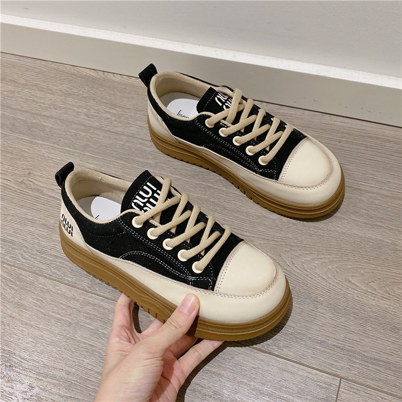 百搭系带厚底松糕小l白鞋女2025春季新款韩版休闲板鞋学生运动单