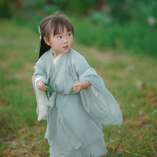 与凤行仙战国袍儿童古装汉服魏晋风清平J调女童大袖衫交领直裾国