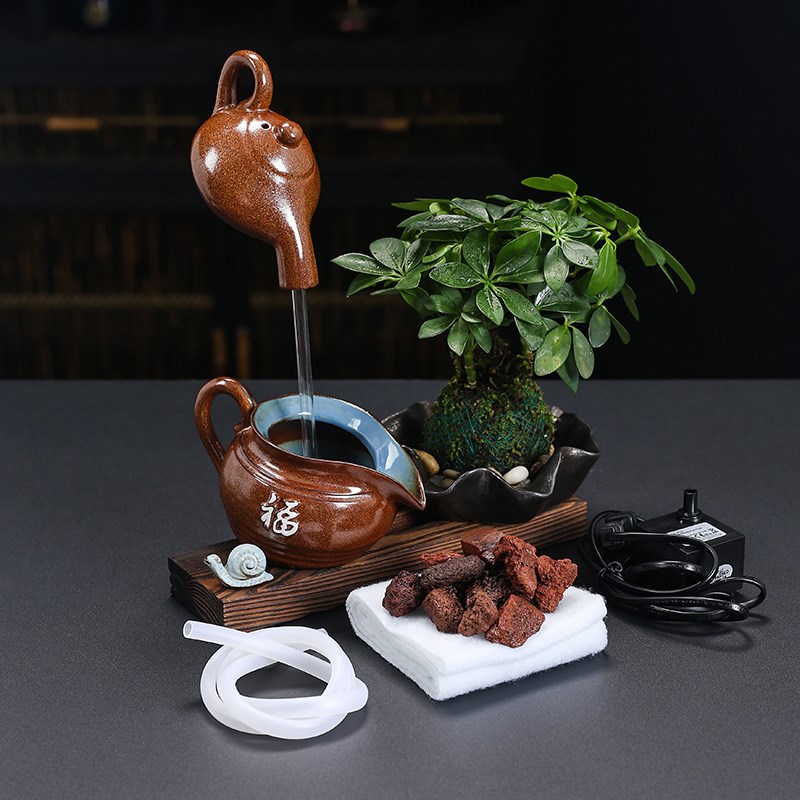 生态缸古法养鱼循环流水口陶瓷罐增氧过庭院花园造景喷泉