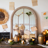 掬涵复古艺术装 饰民宿 饰镜铁艺壁挂镜子落地试衣镜圆弧玄关客厅装