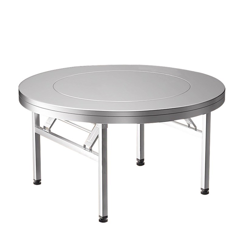 不锈钢折叠转盘桌子加厚烧烤桌酒店酒席餐桌家用吃饭高档大圆桌