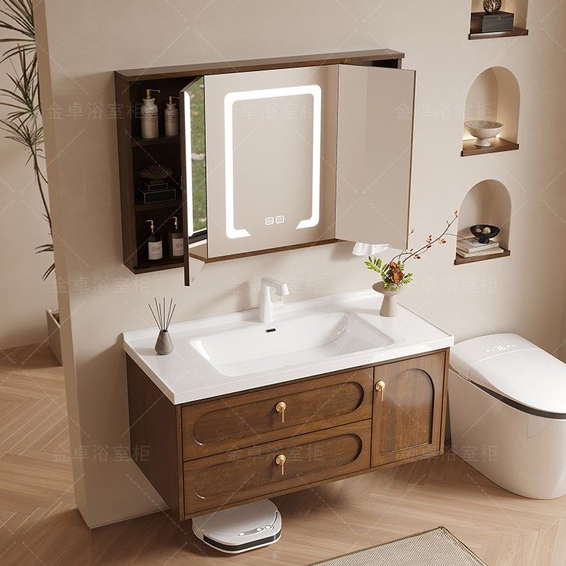 橡木中古风岩板热弯陶瓷一体盆浴室柜新洗手脸盆柜洗漱台,家装主材,浴室柜组合,淘宝优惠券,粉丝福利购,淘宝优惠卷