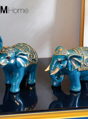 招财大象摆件一对高档创意家居玄关办公室桌面酒柜客厅装饰品摆设