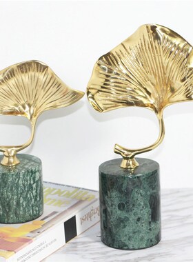 新黄铜银杏叶书架装饰摆设品样板房家居酒柜软装装饰