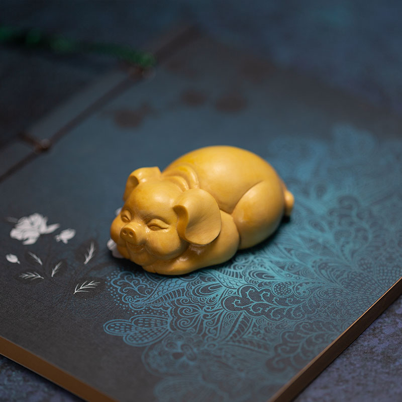 黄杨木雕创意生肖猪实木刻工艺品文玩手把件家居装饰摆件汽车挂饰