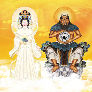 女娲娘娘伏羲大帝画像挂画古代神像客厅农村堂屋沙发背景装饰卷轴