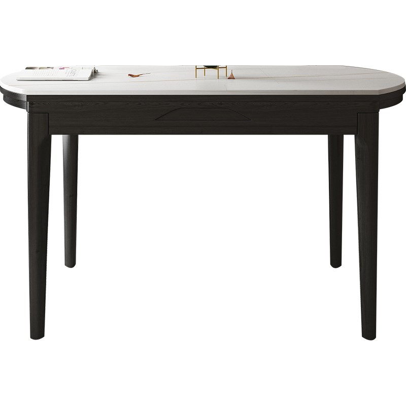 彼爱实木电磁炉岩板餐桌椅现代小户型可伸缩折叠圆桌