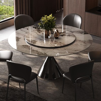 微晶石餐桌轻奢高级感圆饭桌超晶石意式极简大理石餐桌椅2025新款