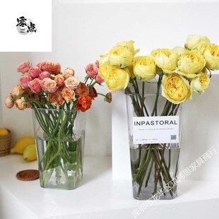 亚克力花瓶透明醒花桶塑料养花桶方形插花T桶花艺干花花桶