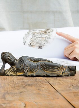 禅意新中式卧佛释迦牟尼佛祖桌面小E摆件纯手工工艺品书桌茶台摆