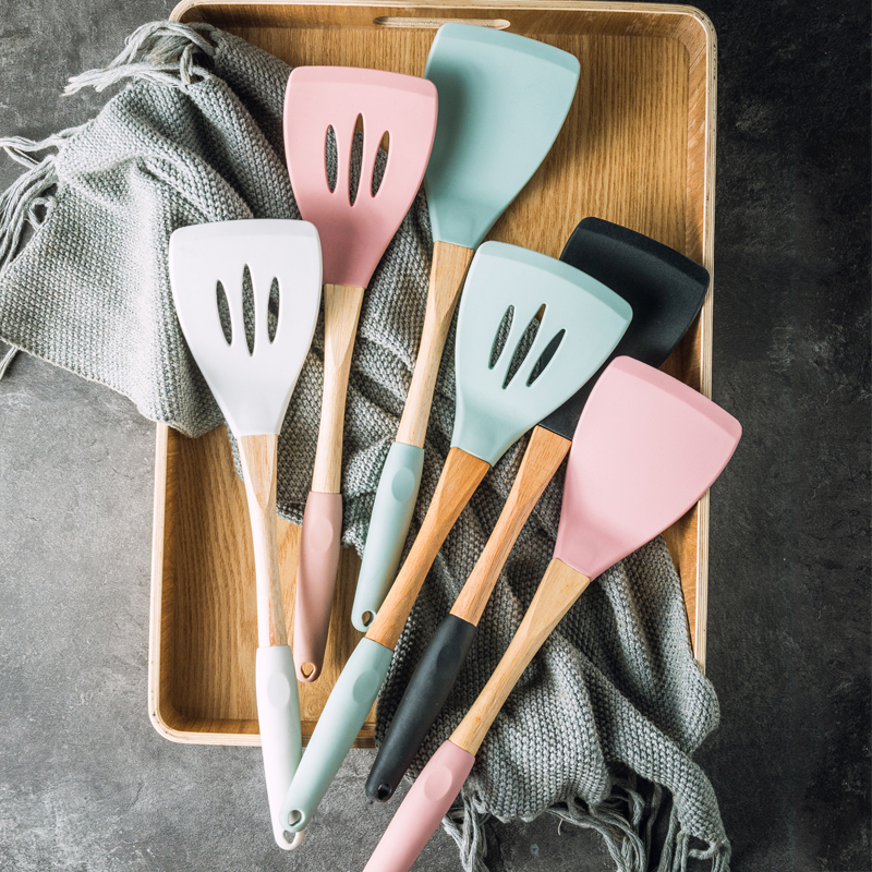 炒铲木柄硅胶铲 家用厨房用具 不粘锅专用铲子耐高温炒饭锅铲漏铲