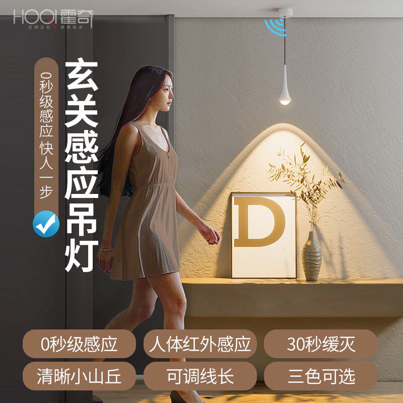 人体感应玄关小吊灯入户门单头水滴长线灯人来即亮小山丘氛围灯图片