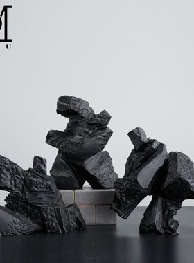 现代新中式样板房黑色抽象太极人物雕塑摆件客厅橱窗软装家居摆设